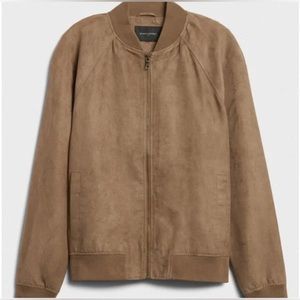 Banana Republic Men's Vegan Suede Bomber Jacket in Dark Acorn (Men's Small)
